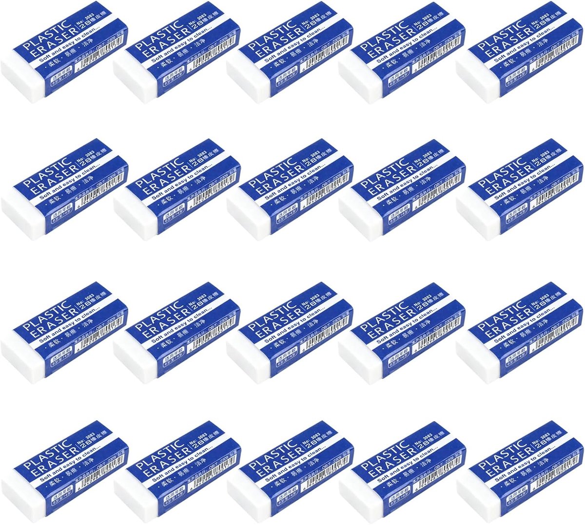 Witte Gum 20 stuks - Zachte Eraser 2B - Individueel Verpakt - Ideaal voor School - SnelShoppen
