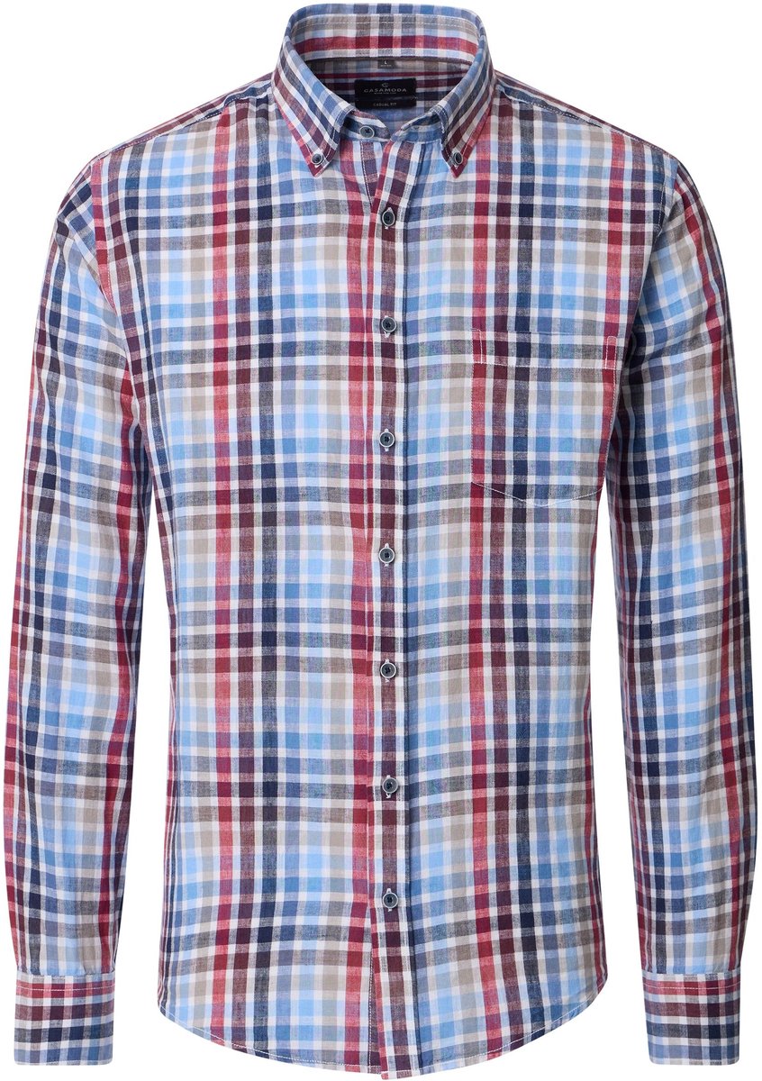 CASA MODA Sport casual fit overhemd - structuur - lichtblauw - rood - wit - beige - donkerblauw geruit