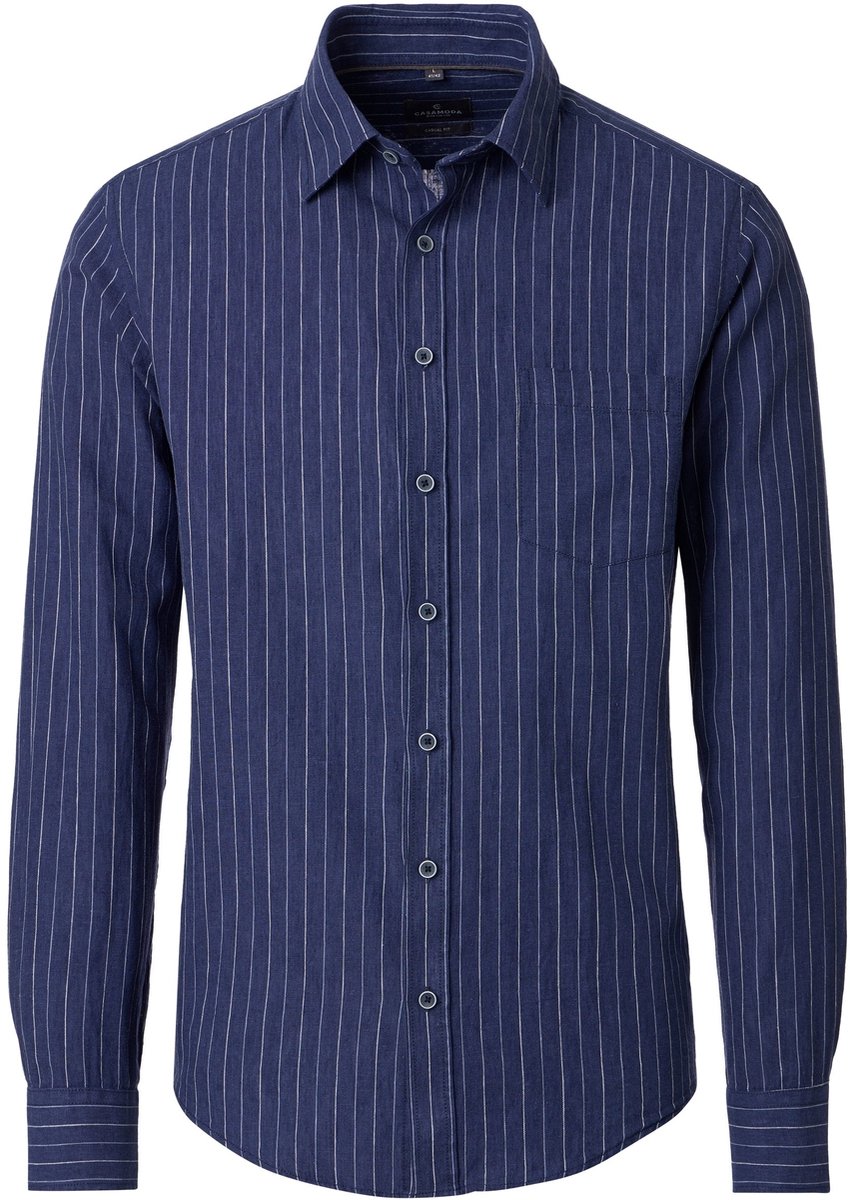 CASA MODA Sport casual fit overhemd - structuur - donkerblauw - wit gestreept