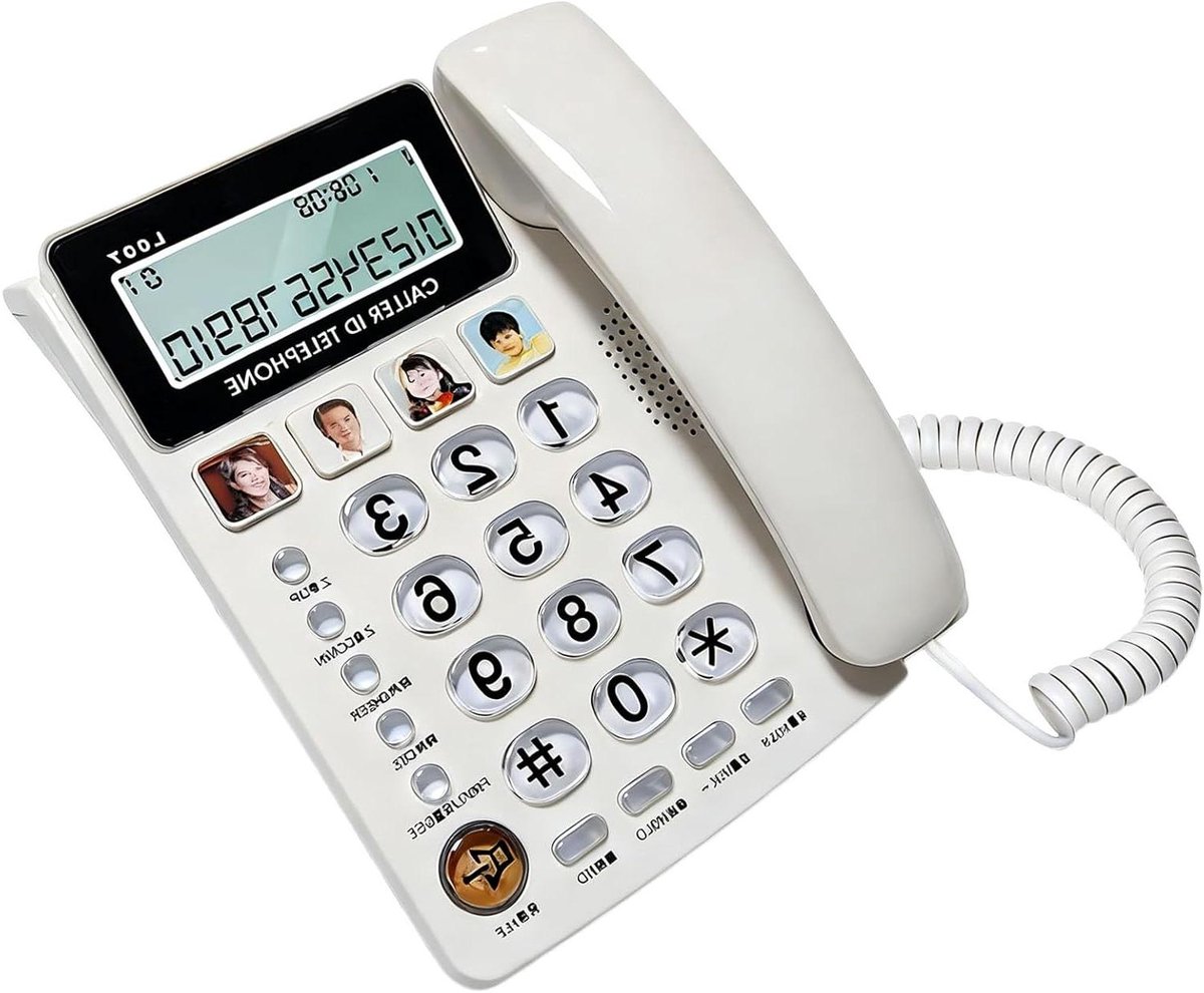 Grote Knop Telefoon - Senioren Telefoon Ouderen - Gemakkelijk Bellen - Extra Grote Knoppen - Standaard Vaste Lijn - Wit