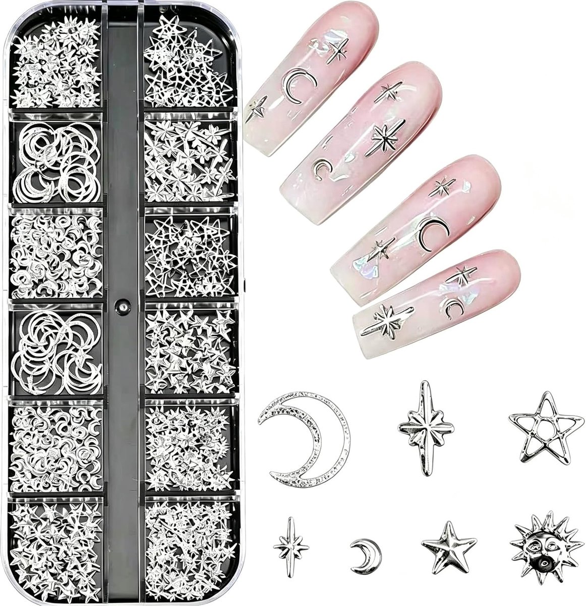 Nageldecoratie doos - zilver - 3D-hanger van metaal - voor unieke nagelkunst - SnelShoppen