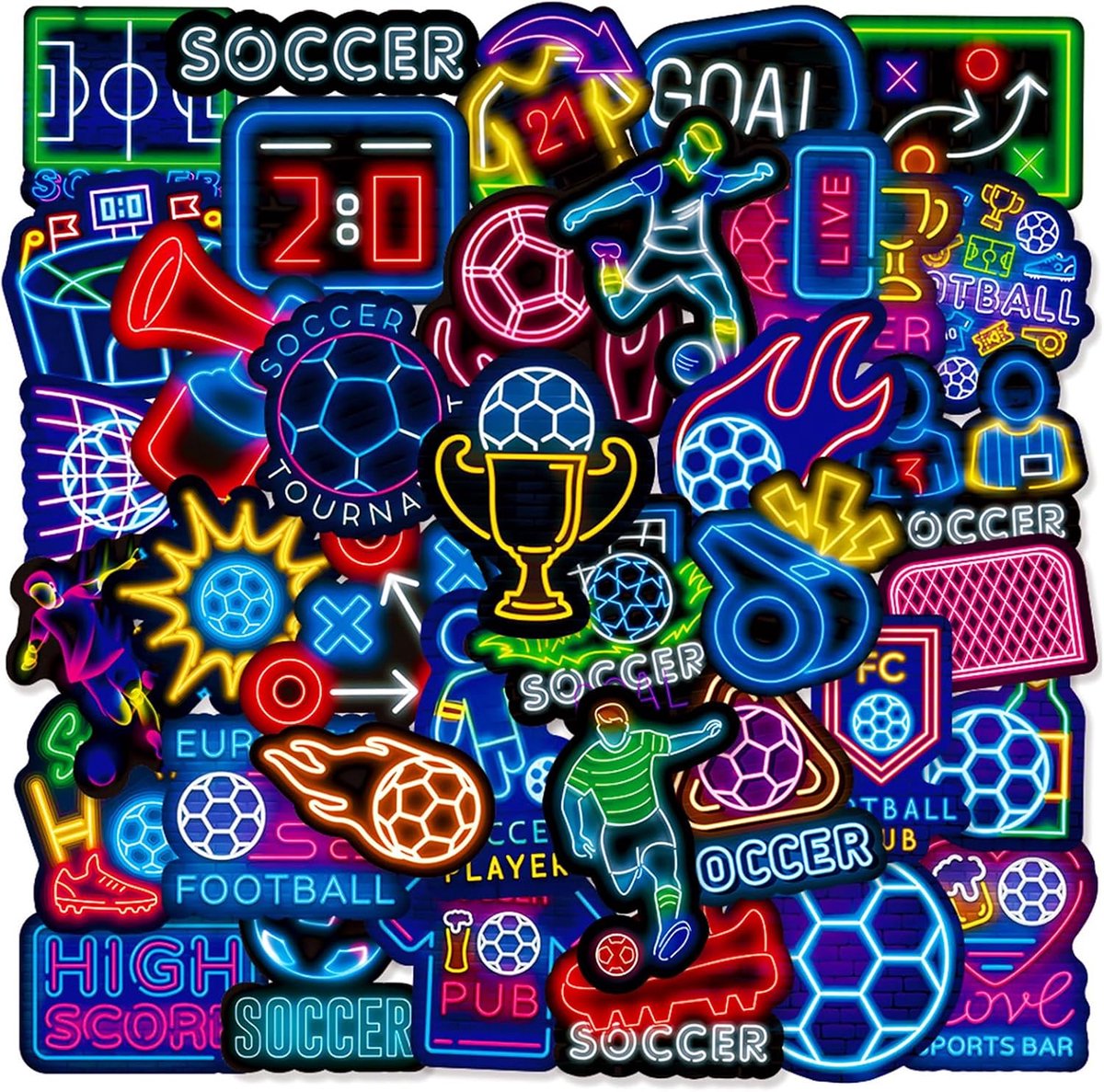 Voetbalstickers set van 50 - neon design - herbruikbaar pvc - perfecte verjaardagsdecoratie - SnelShoppen