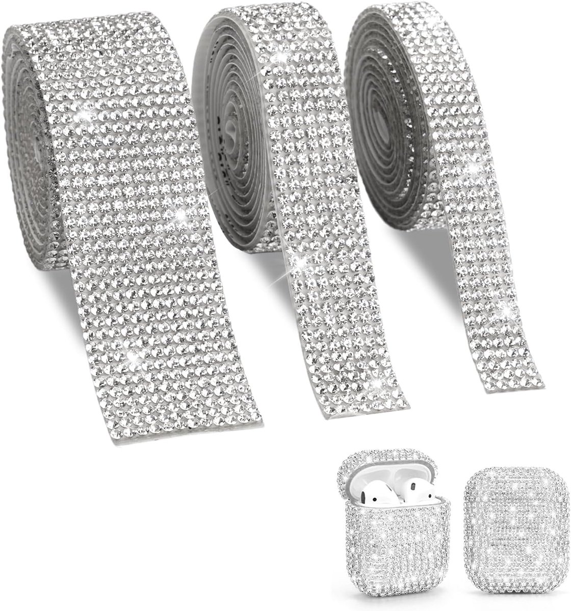 Diamantlint 3 Rollen - Zelfklevend 1 Yard - Glitterband Zilver - Perfect voor DIY Decoratie - SnelShoppen