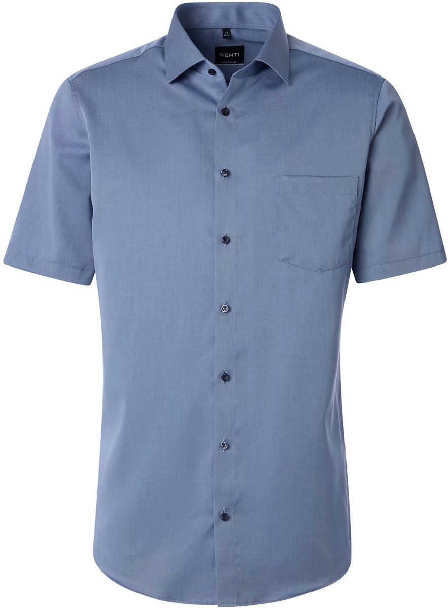 VENTI modern fit overhemd - korte mouw - twill - blauw - Strijkvrij - Boordmaat: 43 (EU maat: XL)