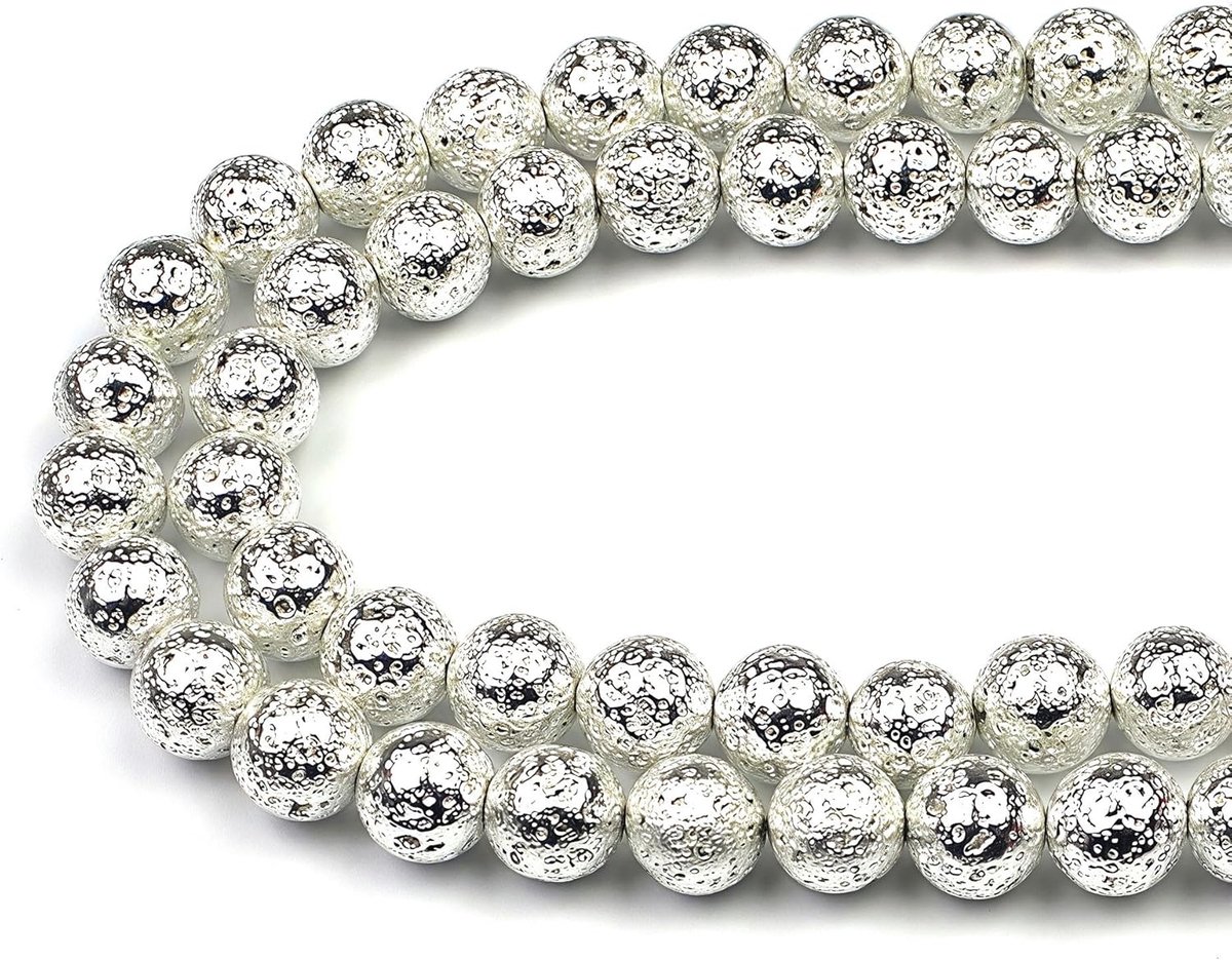 Kralen Zilveren Lava Ronde Losse Natuurlijke Halfedelsteen Kralen Voor het Maken van Sieraden Armbanden Kettingen