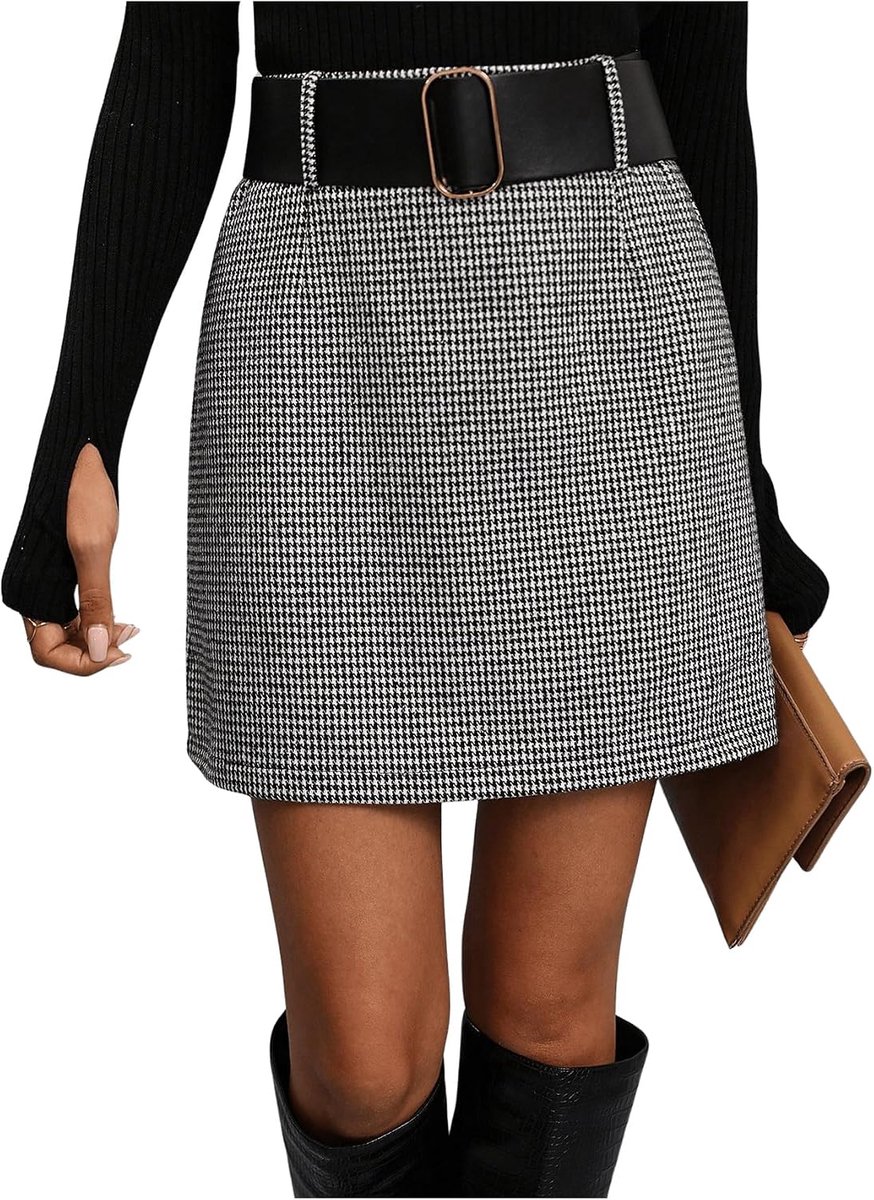 Damesrok, korte rok, elegante minirok, winter, vrijetijdsrok, vintage, pied-de-poule patroon, strakke rok