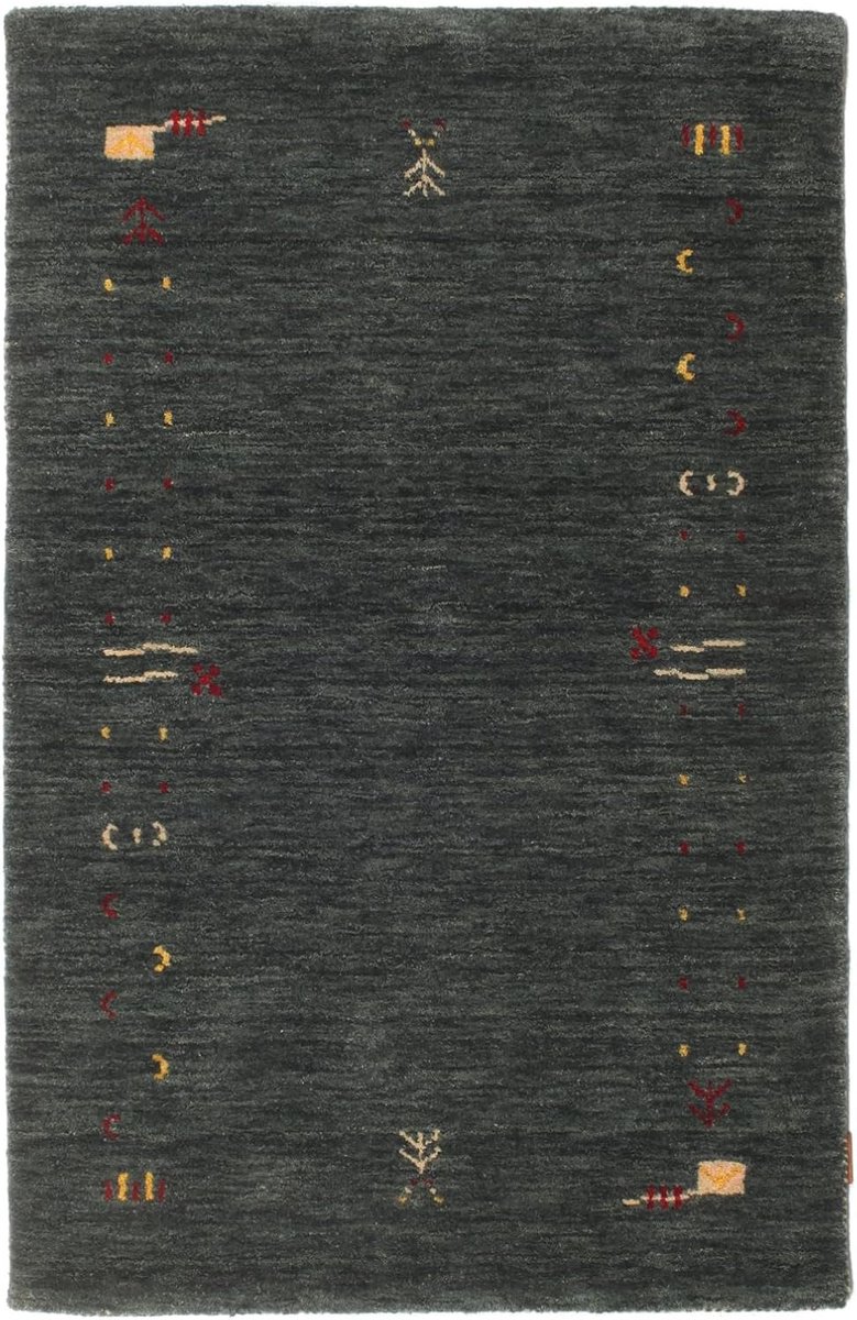 Gabbeh Loom Frame Vloerkleed, 100 x 160 cm, Donker Grijs/Groen | Gabbeh, Rechthoekig, Middelpolig, Alleen chemisch reinigen, Oeko-Tex 100, Woonkamer, Eetkamer, Slaapkamer