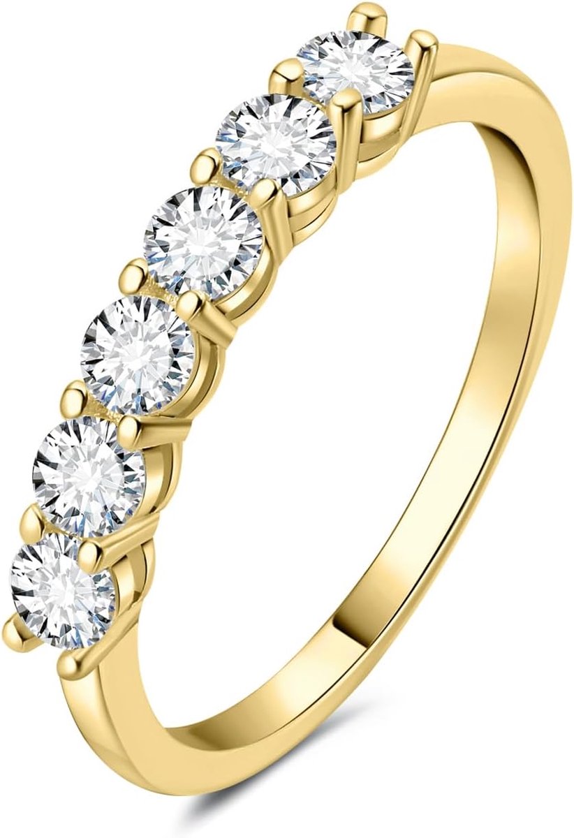 0,6 ct Half Eeuwigheidsring voor dames, verguld met 14 karaat geelgoud met moissaniet-creatie, vergulde damesringen met 14 karaat geelgoud met 6 ronde geslepen stenen, trouwring goud