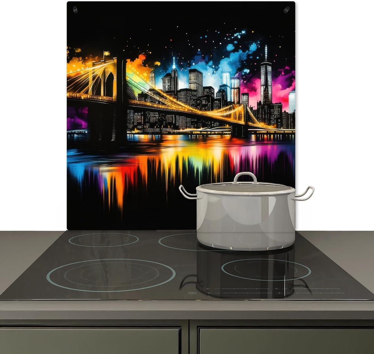 Spatscherm Keuken 78x78 cm Kookplaat Achterwand Beschermer Muur Spatwand Fornuis Aluminium Hittebestendig - Skyline - Brug - Verlichting - Kleuren