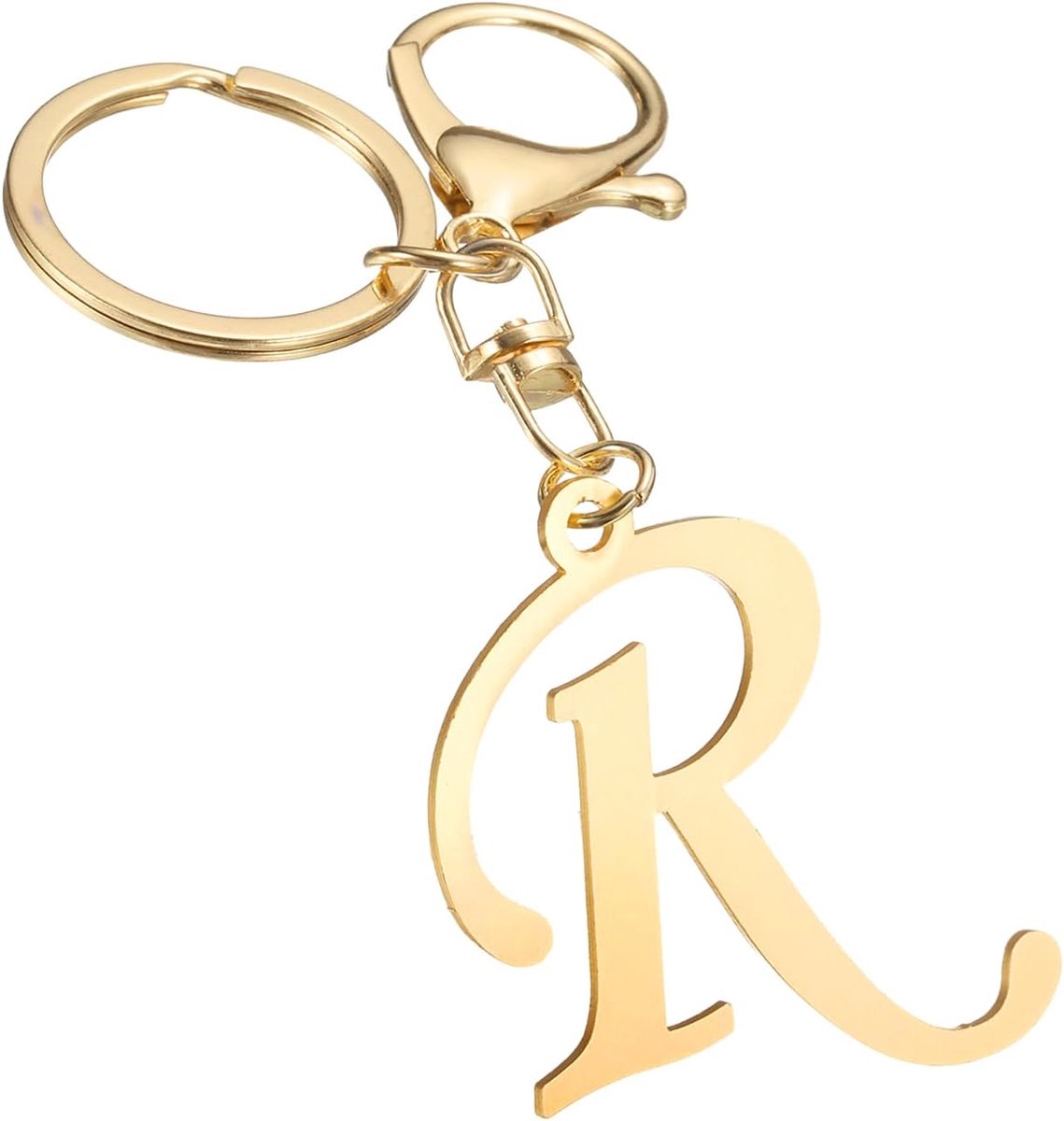 Schattig Gouden Initiële Letter Sleutelhanger, Roestvrij Staal Letter R Sleutelhangers Alfabet A-Z Sleutelringen voor Vrouwen Handtas Portemonnee Tas Charm Gepersonaliseerd Cadeau