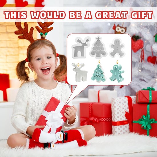 3 vormen voor kerstkaarsen, peperkoek, eland en kerstboom, siliconen vormen voor kerstkaarsen, kerstvormen voor kaarsen, doe-het-zelf kerstdecoratie — afbeelding 2