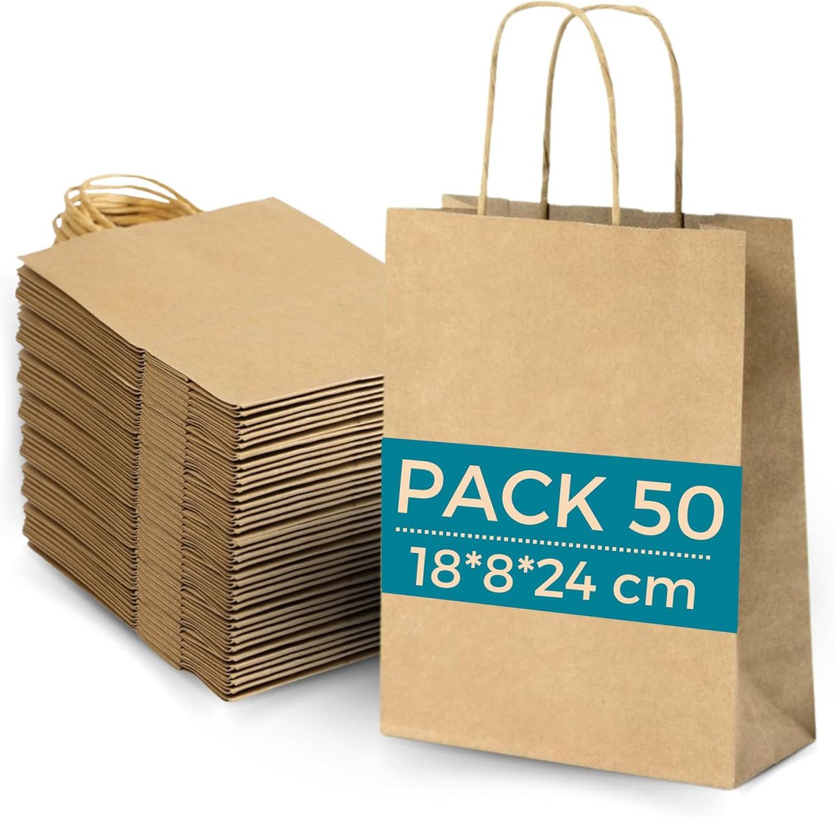 Papieren zakken 18 x 8 x 24 cm - bruine kraft - met hengsels - ideaal voor geschenken - SnelShoppen