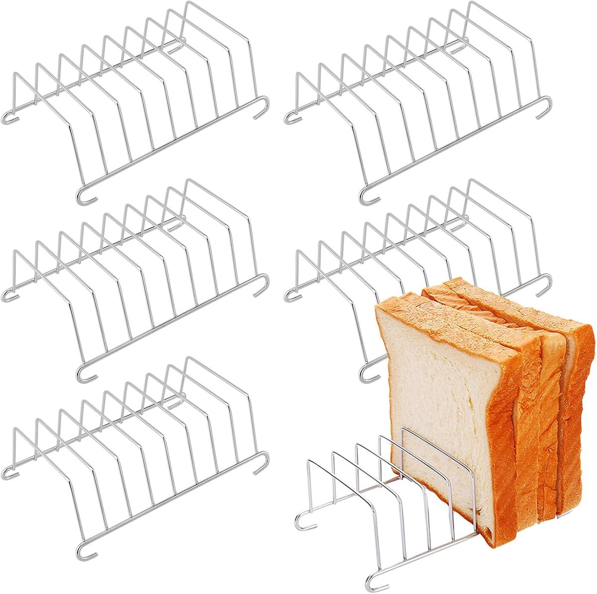 6 stuks roestvrijstalen broodroosterstandaard voor heteluchtfriteuse, 8 sneden toasthouder, toaststandaard, afkoelrooster, toasthouder, broodrekken, 14,8 x 10 x 4 cm