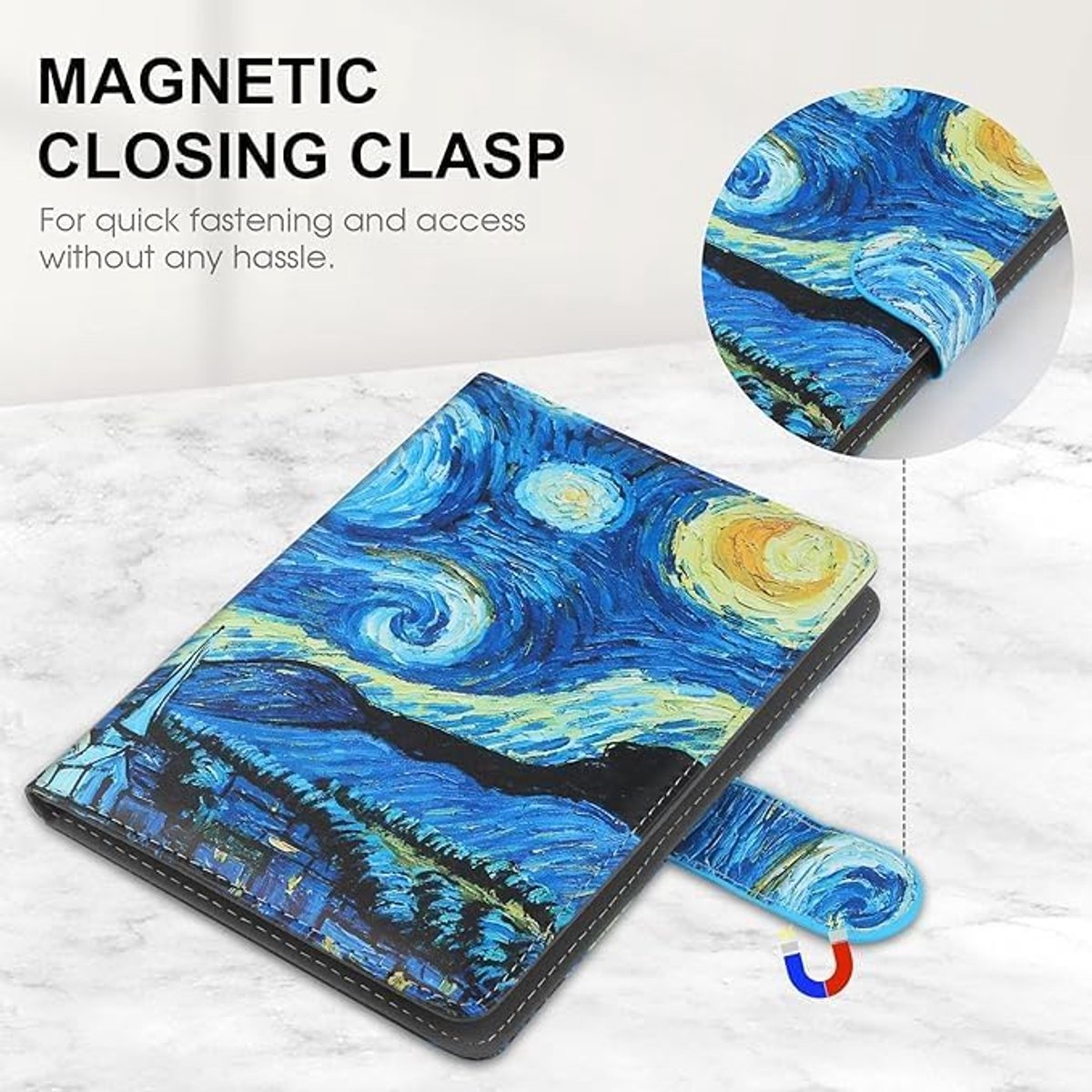 Universeel hoesje voor 6,8 inch eReader, compatibel met Pocketbook/Tolino/Sony E-Book Reader Kindle Paperwhite/Kobo Clara HD/Kobo Clara 2E hoesje met standaard, sterrennacht – foto 5