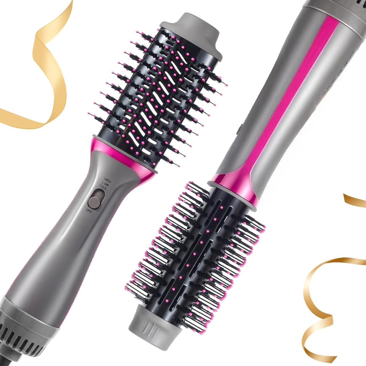 Haarborstel voor haardroger en volume, 1200 W styler met negatieve ionen, anti-kroes, cilinder van titanium keramiek, stijlborstel