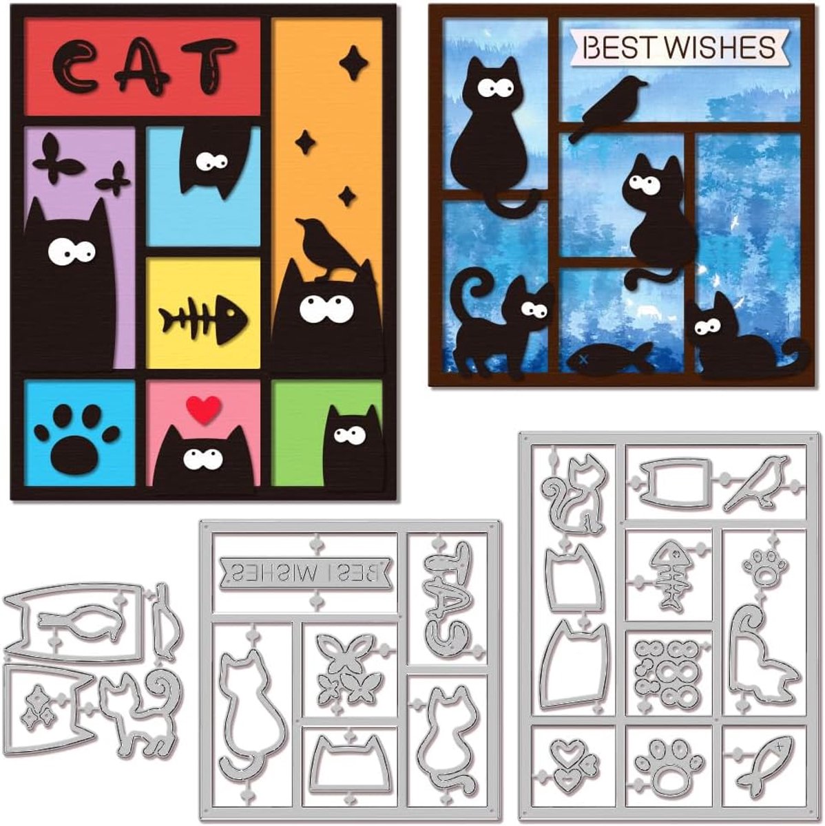 Kat Venster Frame Snijmallen Voor Diy Scrapbooking Metalen Vis Cut Dies Vogels Die Cuts Voor Kaarten Maken Embossing
