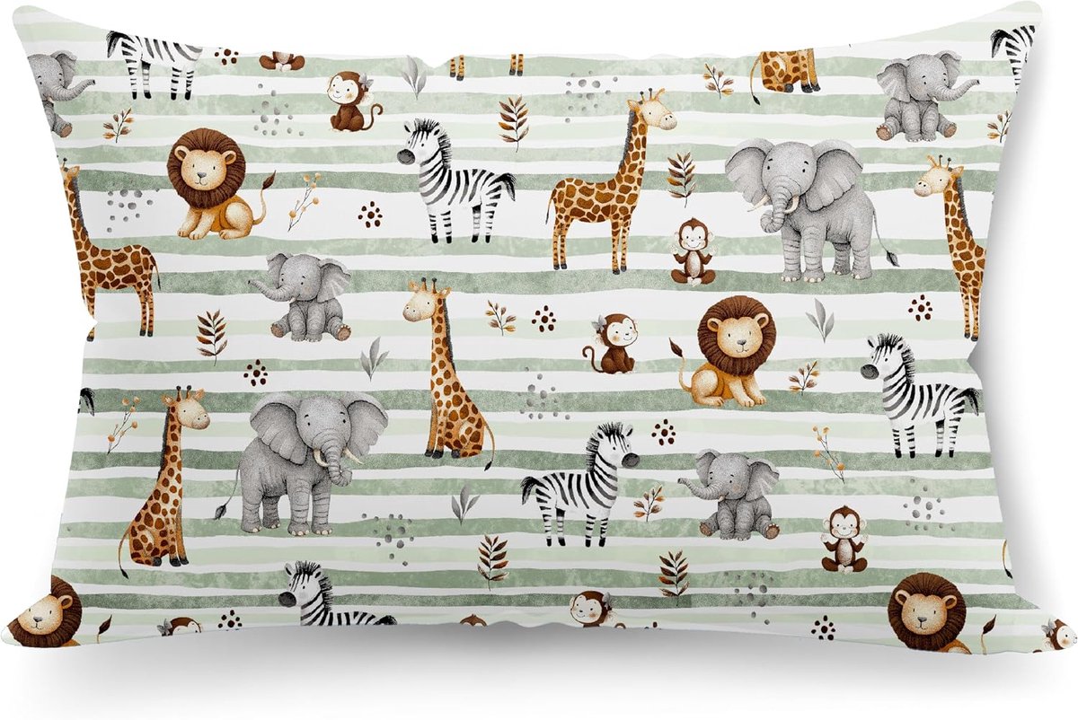 Kussenslopen, 40 x 80 cm, kussensloop van 100% katoen, kussensloop voor jongens en meisjes, Öko-tex, hoes voor kussens met ritssluiting, Safari 3