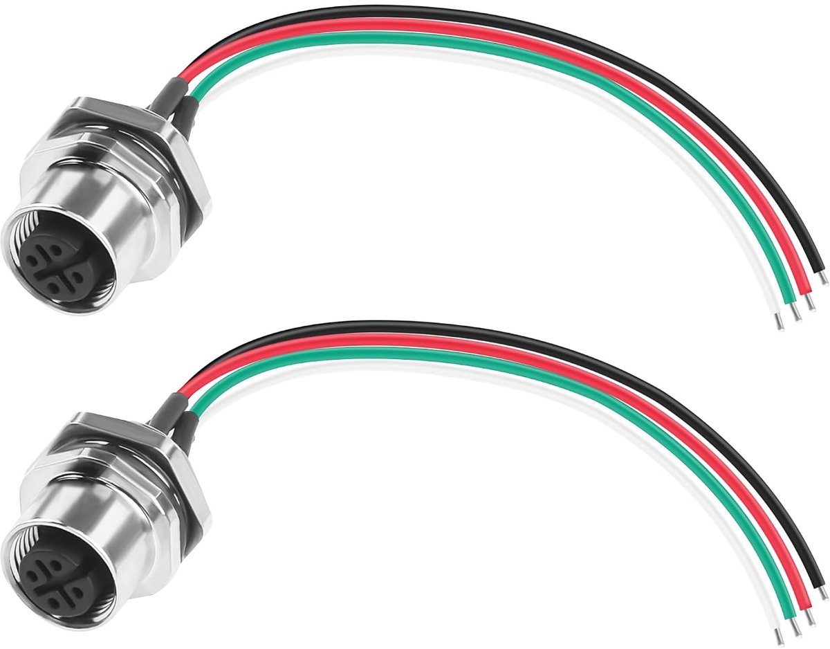 4 Pin Connector Cable,A-Coded IP67 Waterproof Aviation​Pin to Bare Wire,22AWG Tinned Copper Sensor Cable for PCB Board 12CM/4.72Inch 2PCS (vrouwelijke connector 4pin)