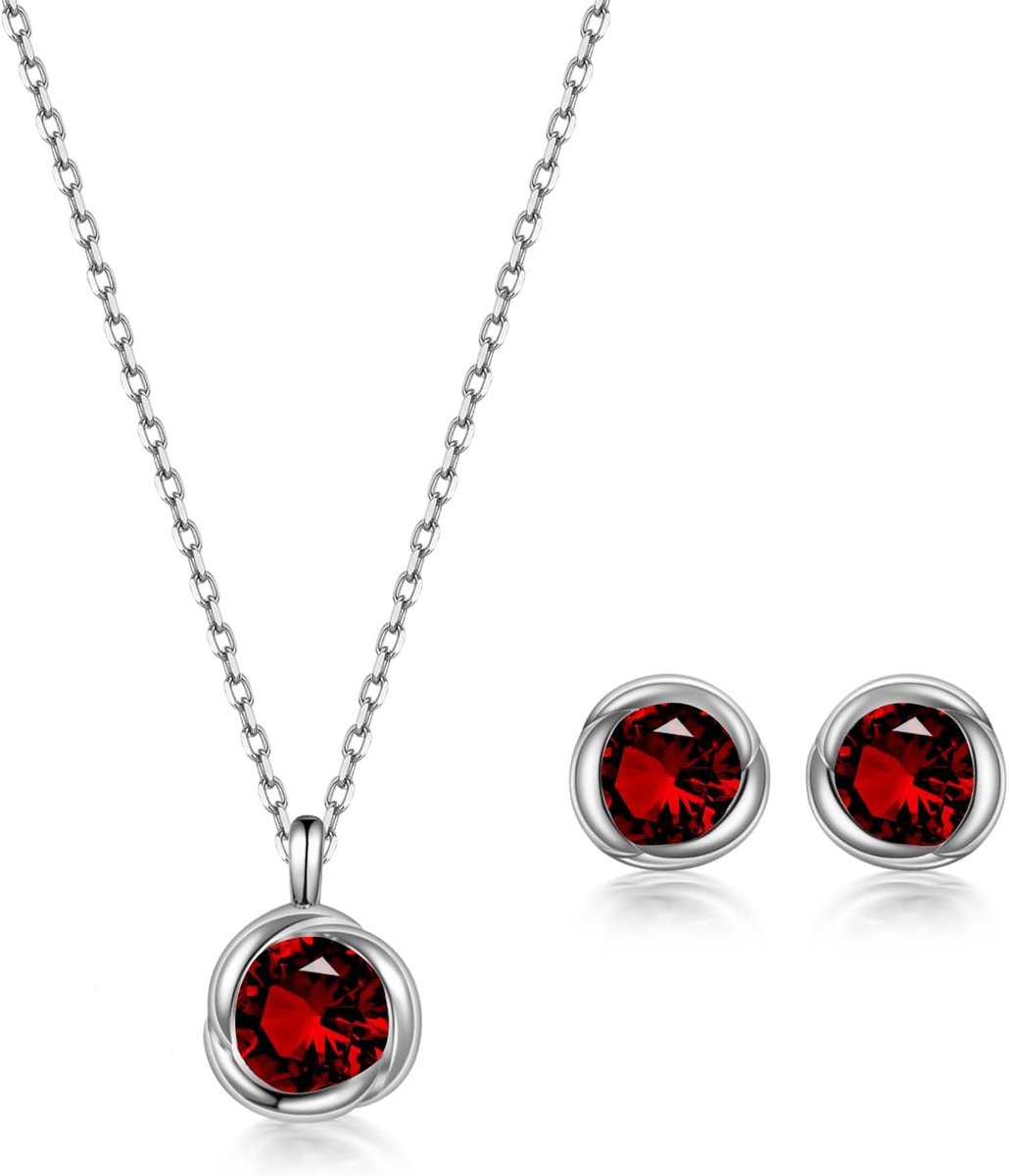 immobird sieraden set dames sterling zilver 925 met geboortesteen Rose hanger ketting en oorbellen set cadeau voor vrouwen mama meisje