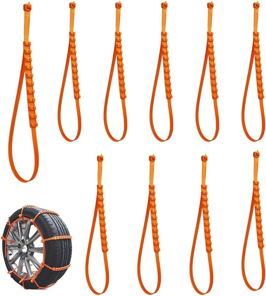 10 stuks sneeuwkettingen voor auto's, antislip kabelbinders, herbruikbare sneeuwkettingen voor auto's, verstelbare antislipkettingen voor de meeste auto's, vrachtwagens en SUV's