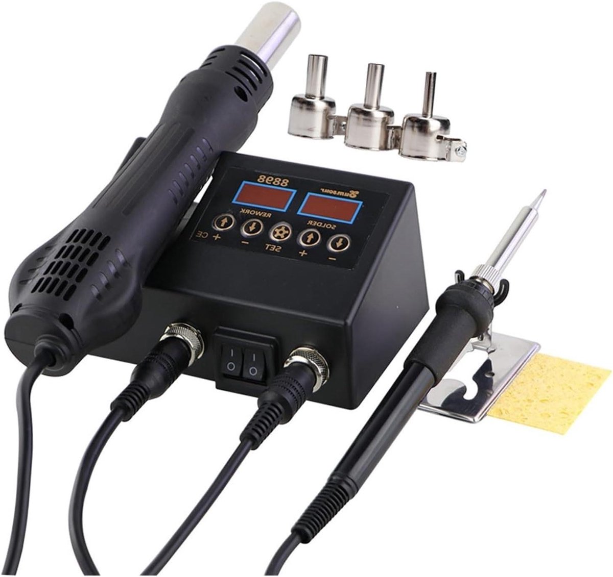 Soldeerstation met Hete Lucht - Reparatie Station - Elektronica Repareren - Dubbel Digitaal Display - 2000 Gram - Zwart
