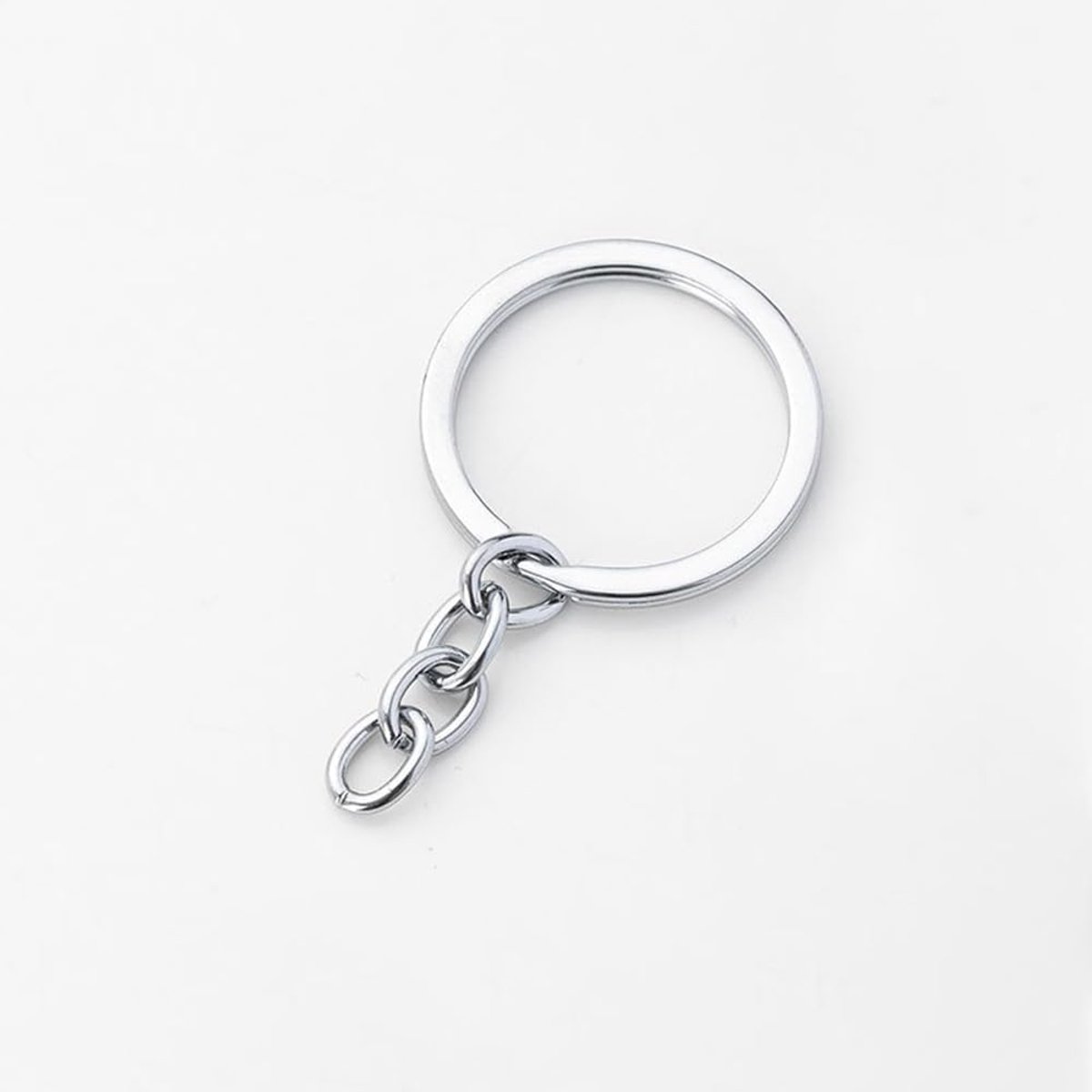 50 stuks sleutelringen met ketting, sleutelhangerset, sleutelring, hangers, knutselen, sleutelhangers, ringen voor sleutels, handwerk, doe-het-zelf, sieraden maken, plat-verchroomd, #2, 30