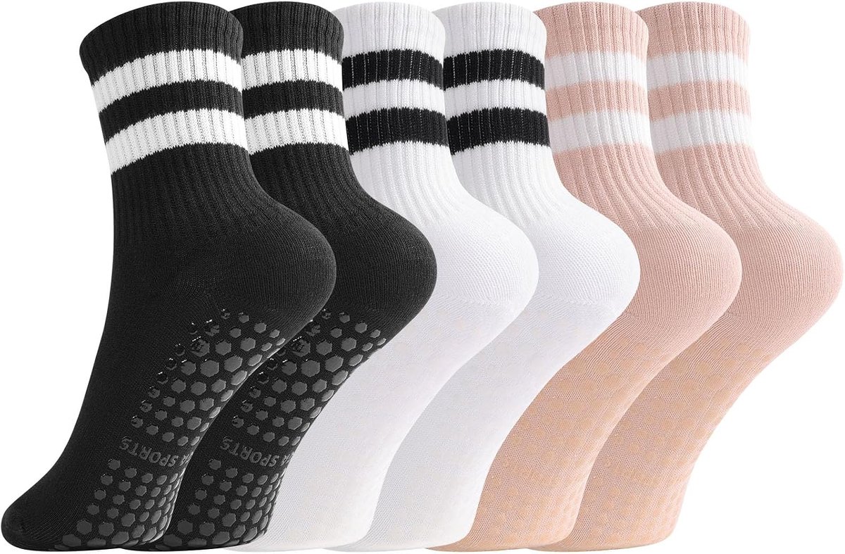 Sokken voor dames, 3 paar yogasokken, antislip antislipsokken met noppen, antislip, yogasokken voor zwanger, dans, fitness, fitnessstudio, balletf