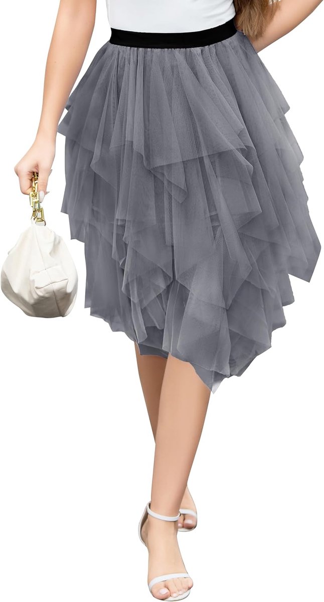 Dames tule rok meerlaags mesh dames plooirok stijlvol hoog getailleerde rok onregelmatige A-lijn Prom Party Tutu rok zomerrok S-XXL