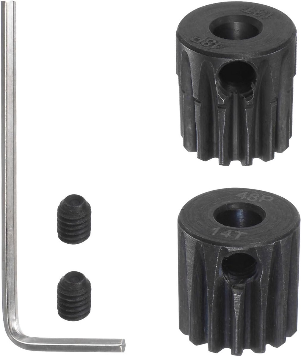 sourcing map 2 stuks 48P geharde tandwielmotor, 13T 14T, past op 3,175 mm RC-motor, as 48 afstand, tandwielen voor RC-auto met zeskantsleutel