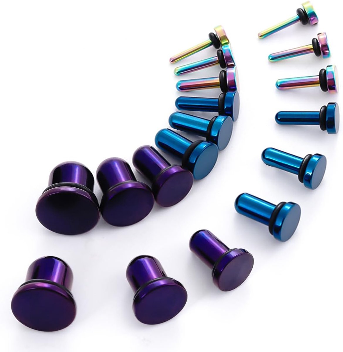 18 stuks chirurgisch roestvrij staal stretching kit pluggen expander enkele platte top body piercing sieradenset 14G-00G