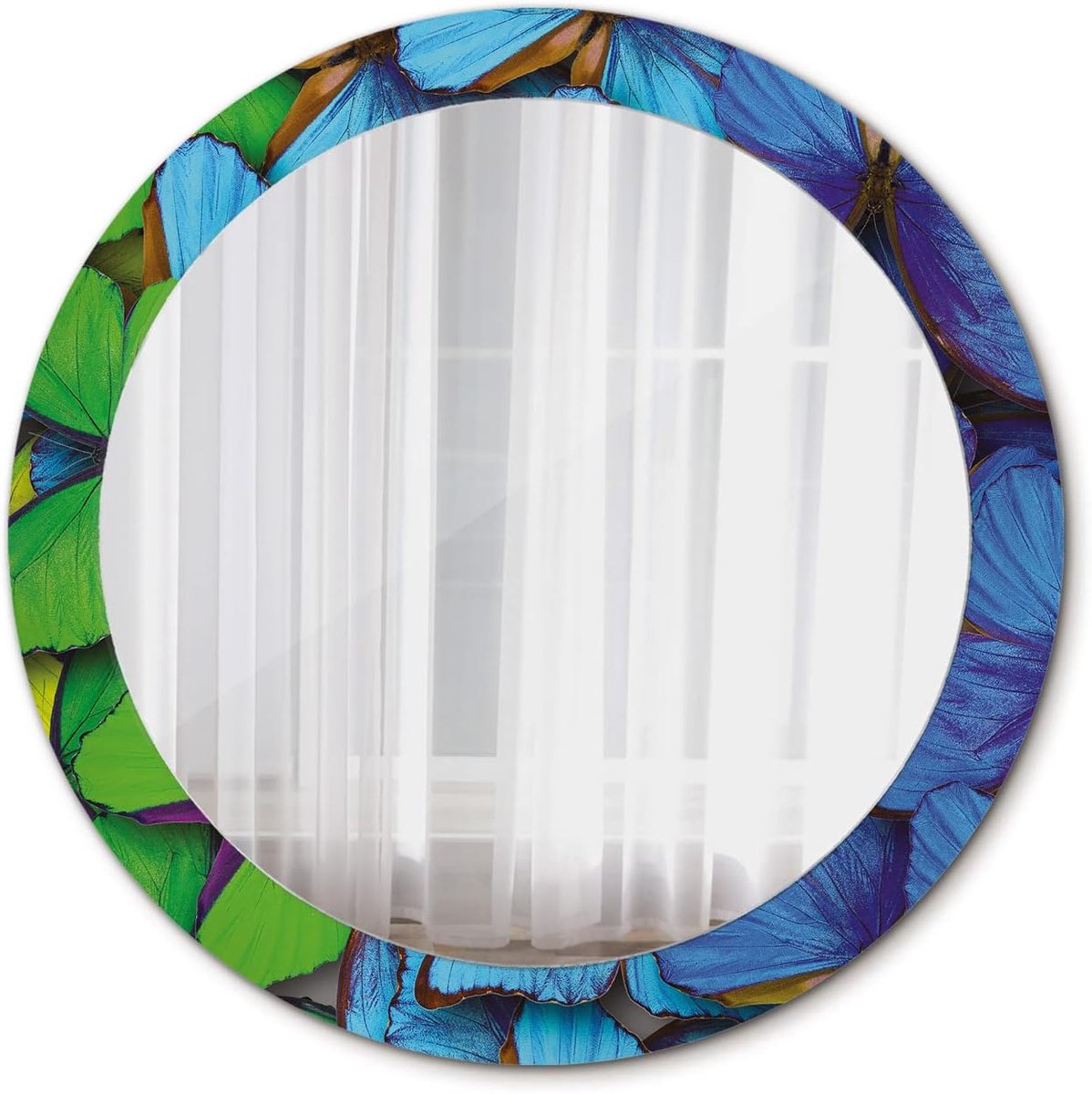 Modern Ø 80 cm Glas Interieur Decoratie Gedrukt Spiegel Ronde Hangende Spiegel DIY - Blauwe en groene vlinder