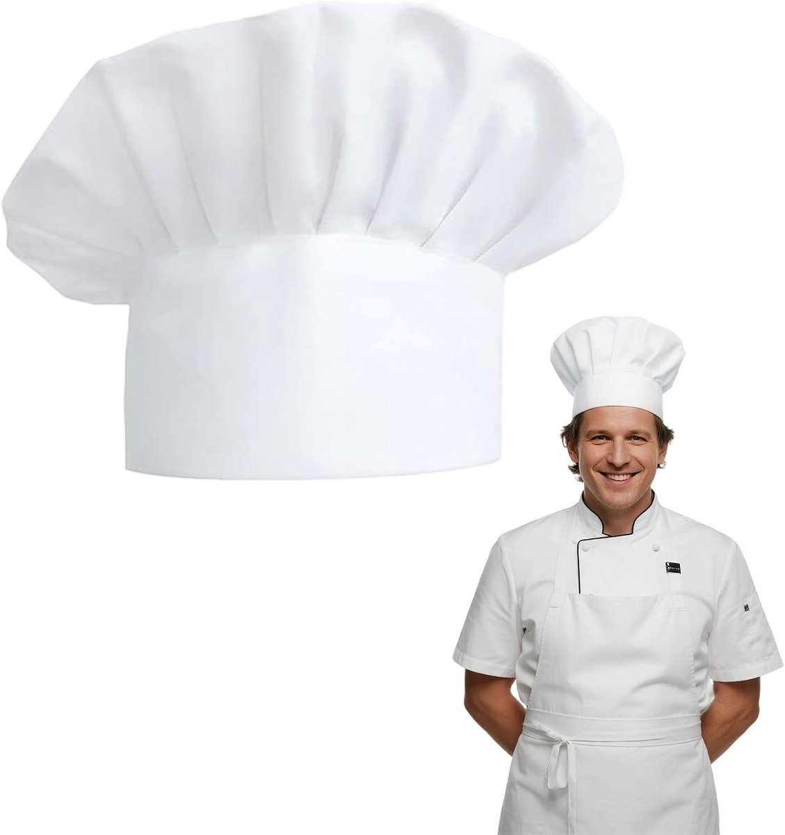 Koksmuts, kookmuts, uniseks, voor familie, hotel, barbecue, verstelbaar, van katoen, met haarnet, wit