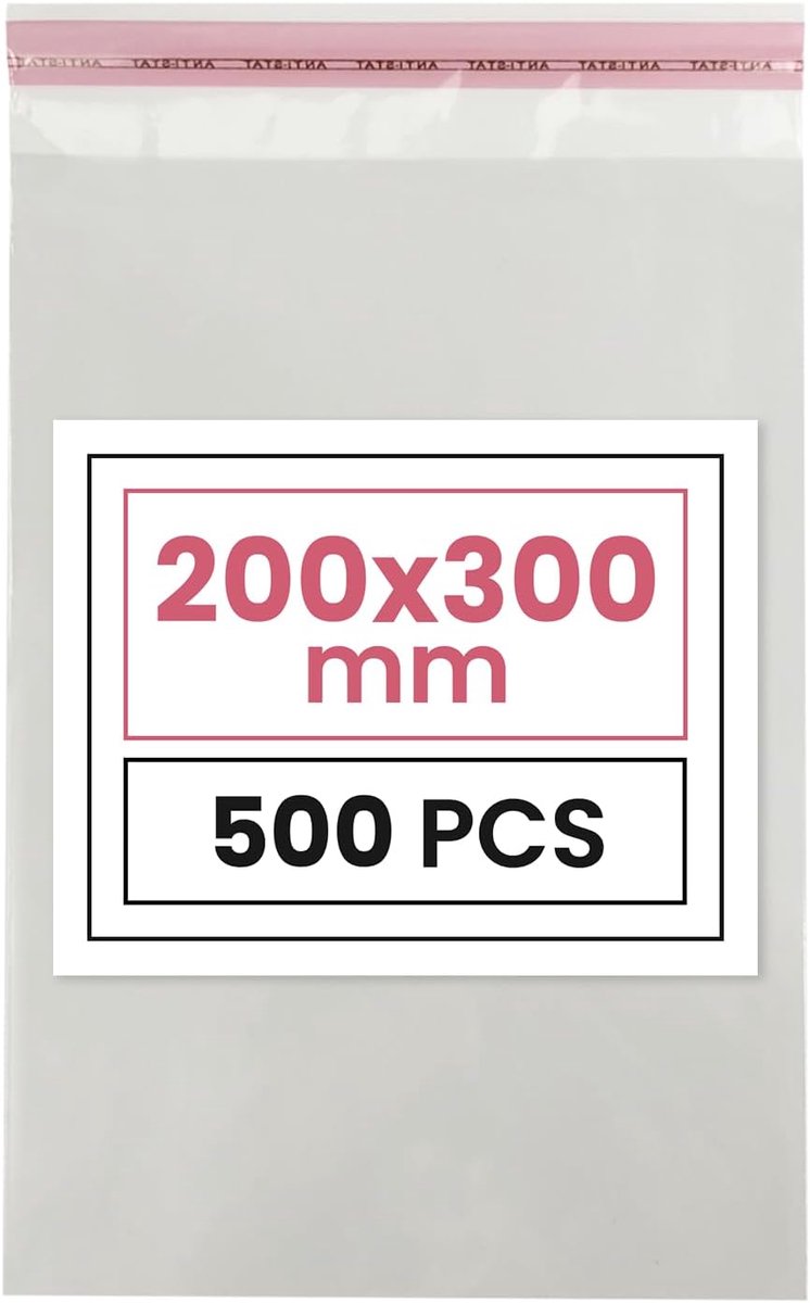 500 platte zakken met zelfklevende flap (3 cm) 20 x 30 cm heldere plastic sterke transparante cellofaanzakjes voor verpakking