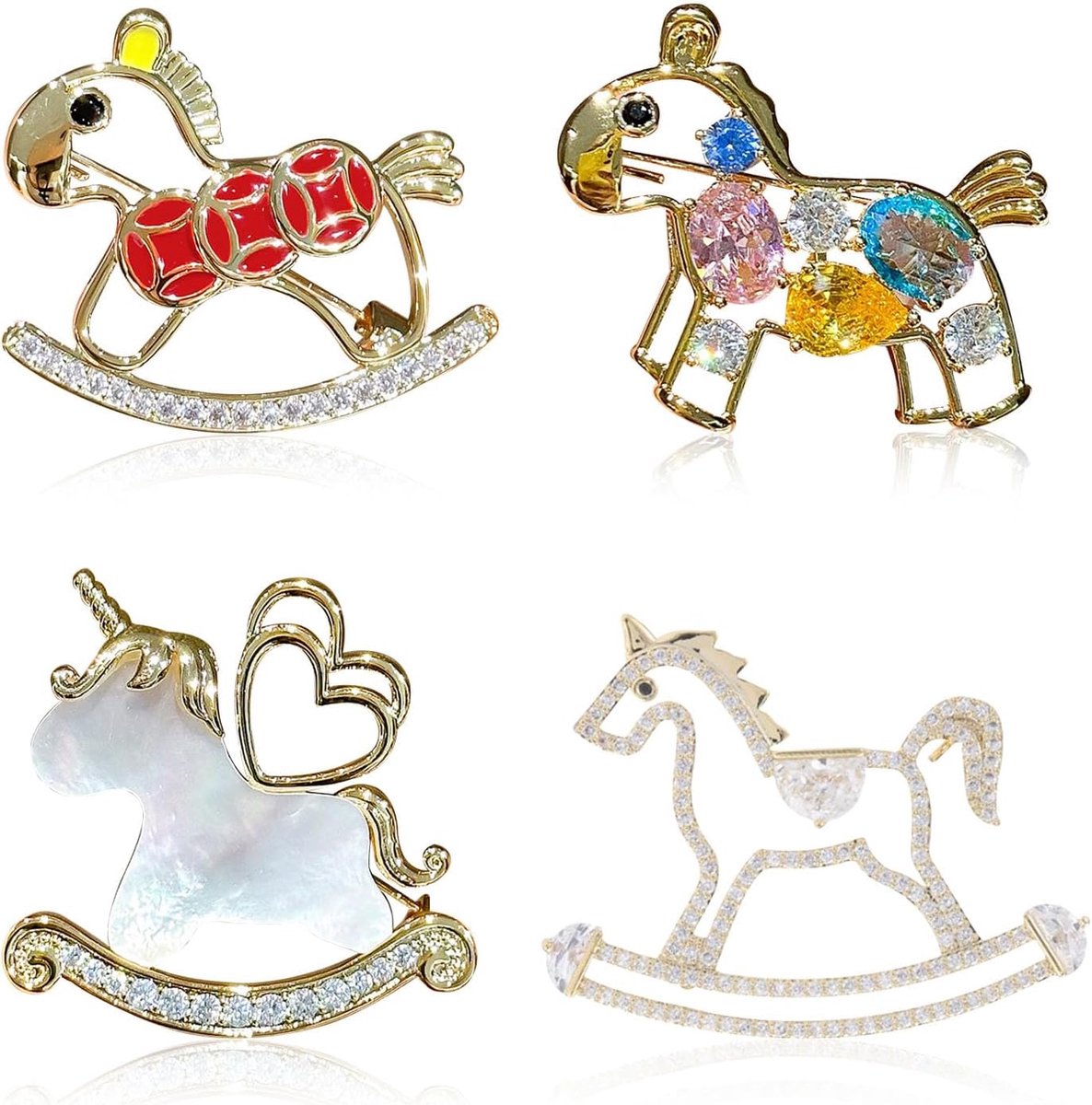 4 stuks broche, vintage paard broche pin, mode broches, glanzende kristallen broche, broches voor kleding tassen jas rugzak accessoire