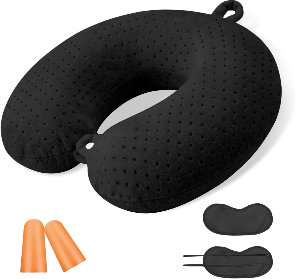 flintronic Reiskussen van traagschuim, comfortabel reiskussen voor vliegtuig, nekkussen, met oogmasker en oordopjes, voor vliegtuig, trein, kantoor, zwart