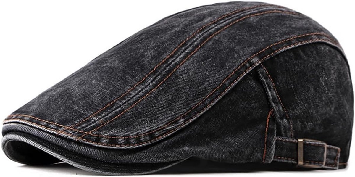 Pet van denim-katoen, verstelbaar, plat, barcoenpet, platte pet, Newsboy, Gatsby, Ivy, Ivy, Cabbie Hat (zwart)
