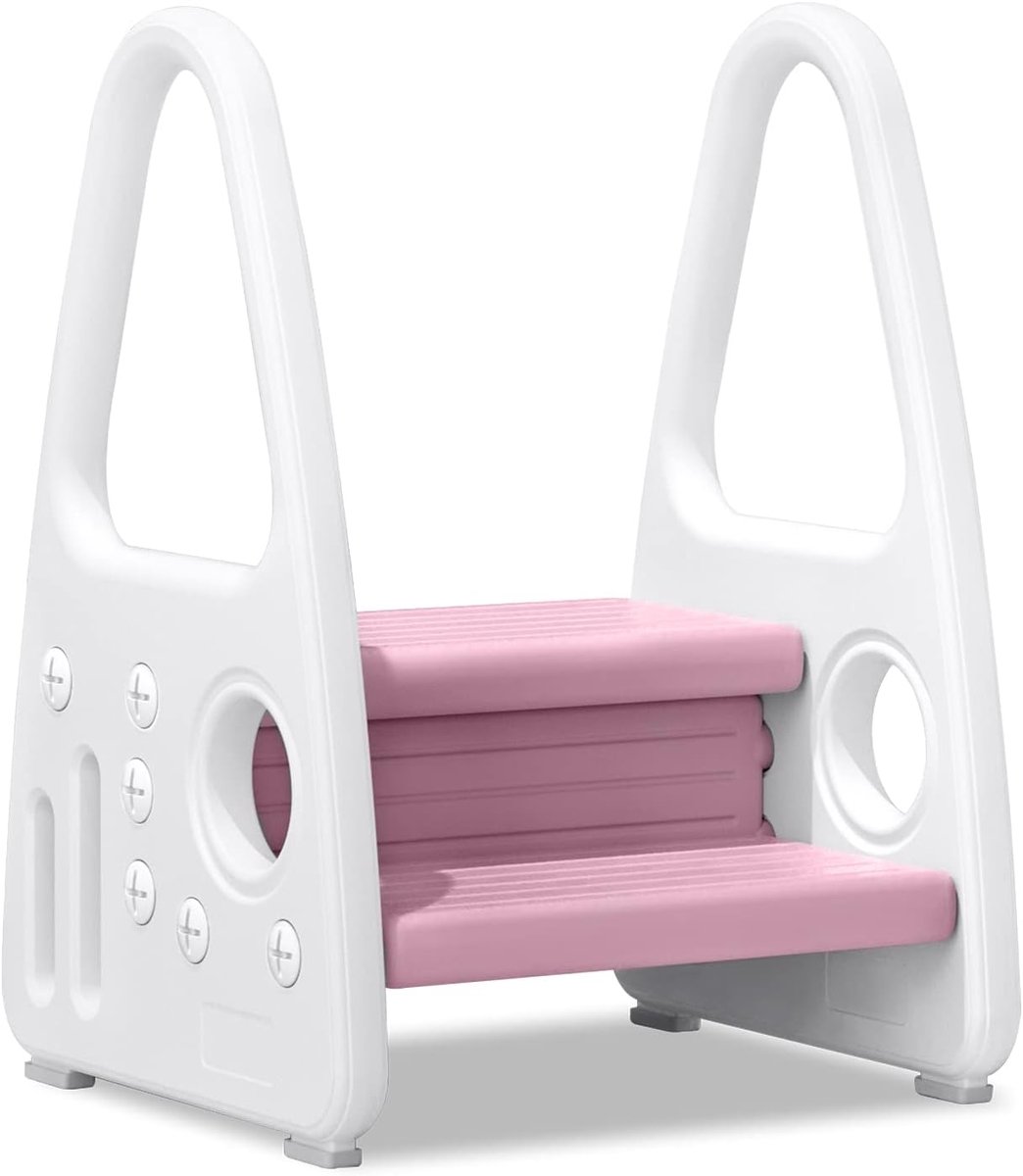 Opstapje Kinderen 2-Treden Leertoren Kruk Kinderen HDPE Kinder Opstapje Dubbel Opstapje Badkamer Toilet Slaapkamer Draagvermogen van 50 kg, Roze