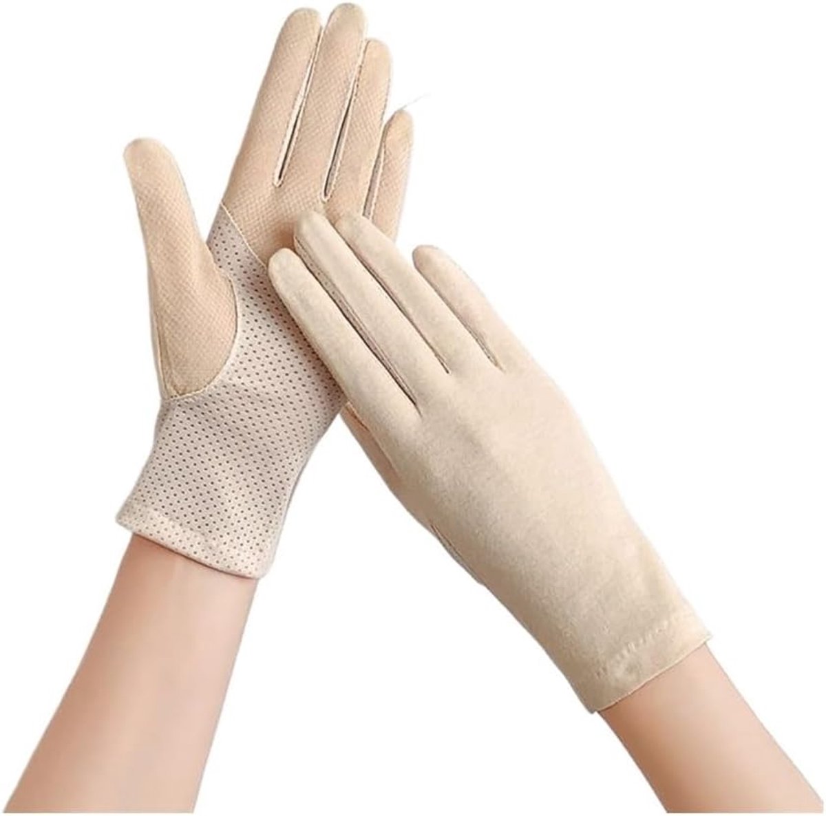 Dameshandschoenen, katoen, touchscreen, outdoor, paardrijden, autorijden, zonwering, ademend, antislip, uv-bescherming, beige