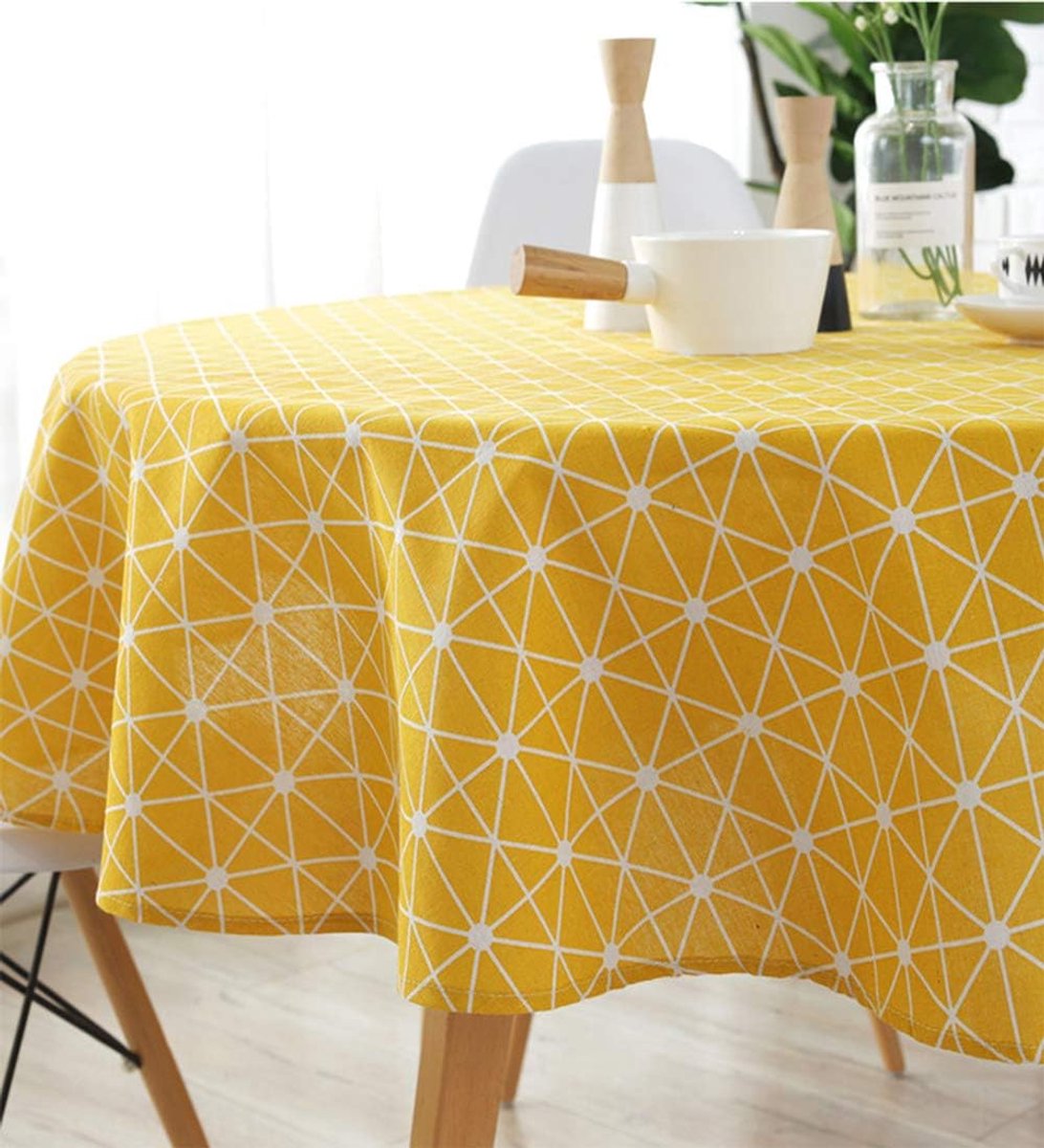 meioro Tafelbeschermer, rond, katoen, linnen, tafelkleed, eenvoudig, twill, geschikt voor huis- en keukendecoratie, verschillende maten, geel, diameter van 100 cm