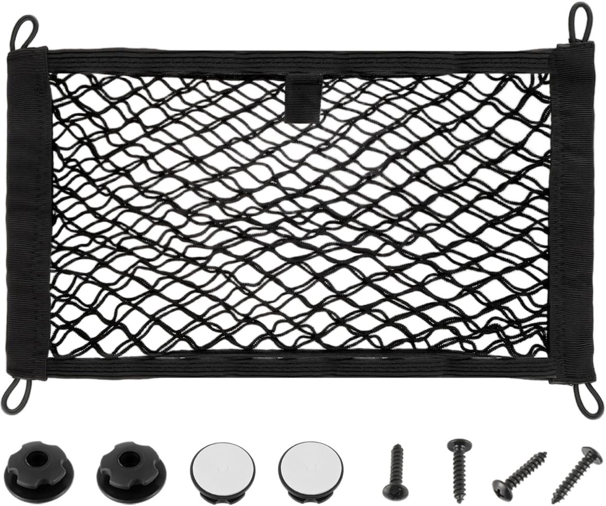 45x25cm Universeel Mesh Cargo Net Elastische String Net Mesh Net Pouch Dubbellaags Cargo Net met Schroeven & Haken voor Kofferbak RV Boten Thuis Lading Opslag – Houdt Items Georganiseerd (1