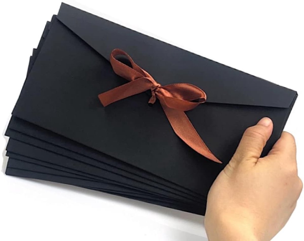 10 stuks, enveloppen van kraftpapier, cadeaukaarten, envelop met retro lint, enveloppen, voor uitnodiging, bruiloft, verjaardag, Kerstmis, bruiloft