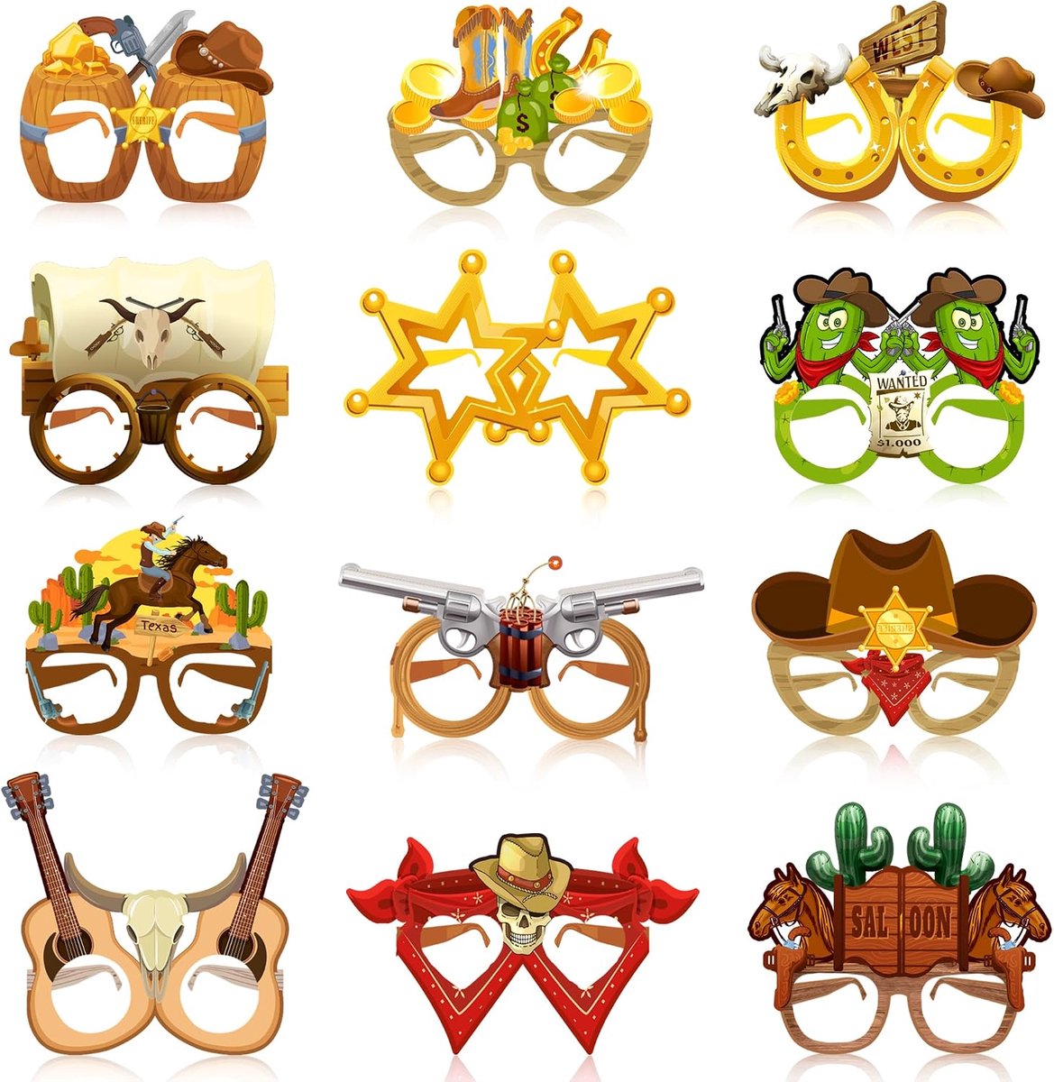 36 stuks, western-cowboy-partybril, decoratie voor westernthemafeest, wilde westen, decoratie voor verjaardagen en outdoor-evenementen