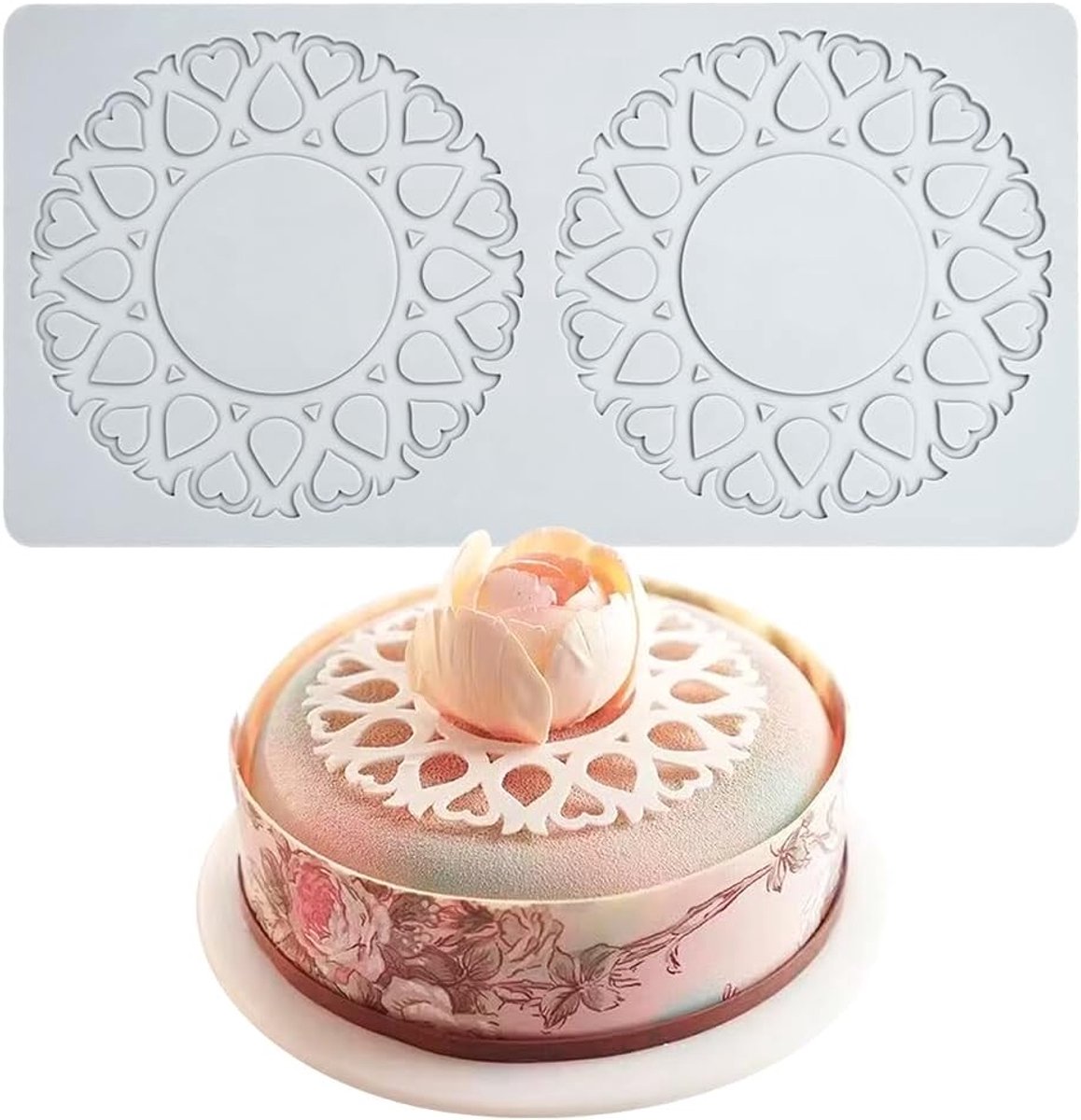 Fondant Kant Mat, Sugar Craft Impression Mold Eetbare Cake Moleculaire Cuisine Decoreren, 2 Gaten Ronde Tulp