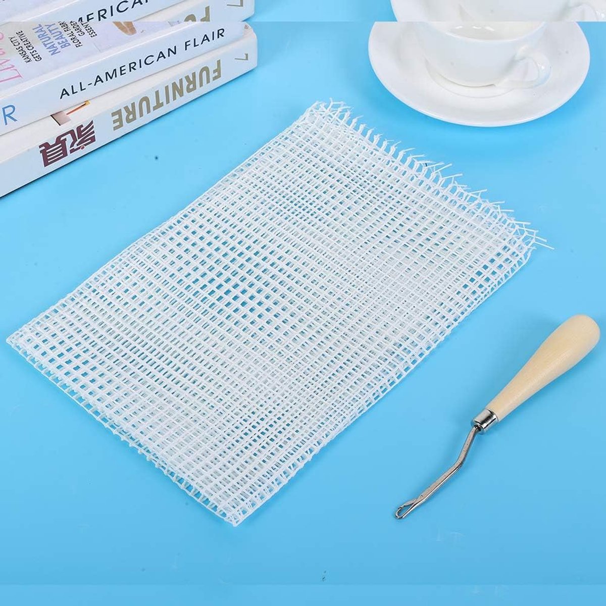 Tapijt Haken Mesh Canvas, Huishoudelijke Doe-het-zelf Handgemaakte Haken Tapijt Tapijt Breien Mesh Doek Accessoire Tools Voor Borduurwerk Ambachten Decoratie(Mesh 50cm+crochet)