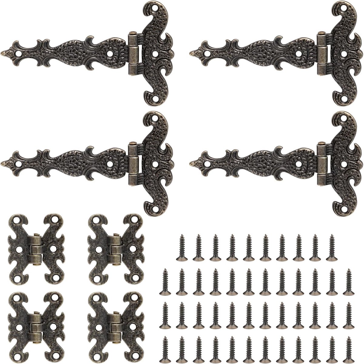 Scharnieren retro T-vormige antieke meubels met decoratieve scharnierschroeven voor deuren, kasten, sieradendozen, 2 modellen