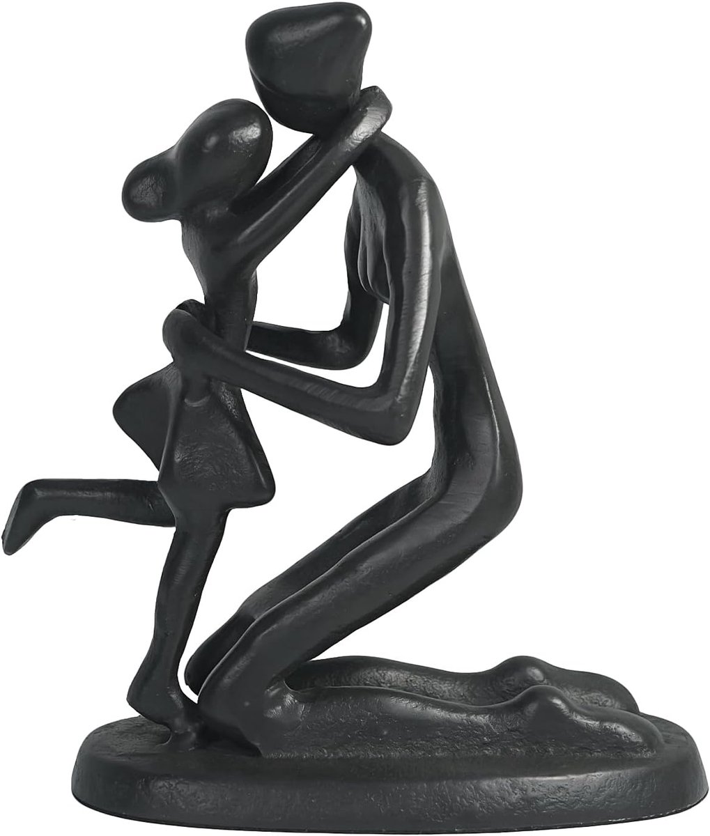 Moeder en dochter standbeeld 15 cm - gietijzer met matte afwerking - liefdevol beeldhouwwerk - ShopVlot
