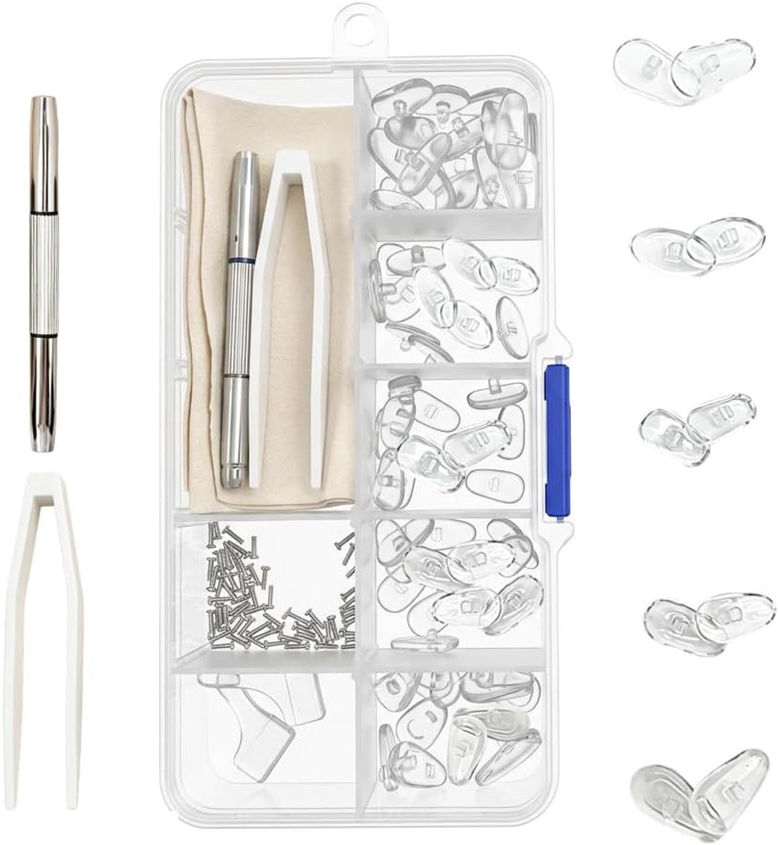 brillenreparatieset 35 paar - siliconen neuspads - schroeven en pincet - snelle reparatie - ShopVlot