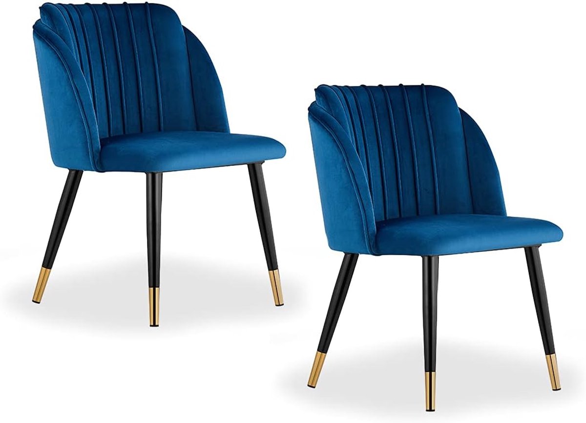 Eetkamerstoel Milano LUX - Fluweel - Comfortabel en stijlvol - Blauw, set van 2 - ShopVlot