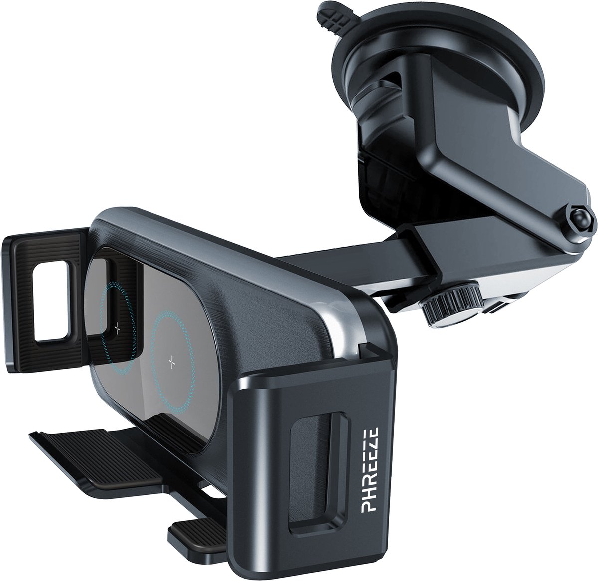 Phreeze CH04W Qi Auto - Telefoonhouder Auto – Zuignap & Ventilatie – Autolader - Automatisch Draaien & Klemmen - Autohouder Telefoon - Telefoon Houder voor Dashboard / Ventilatierooster / Raam - GSM Houder Auto