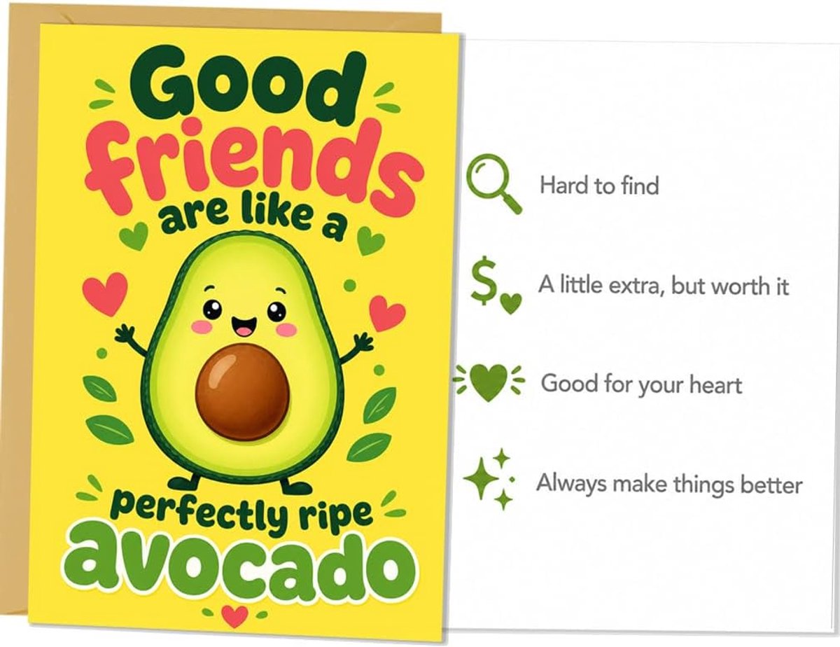 Verjaardagskaart vrouwen 17x12 cm - premium karton - avocado-afbeelding - leuk cadeau voor beste vriendin - ShopVlot